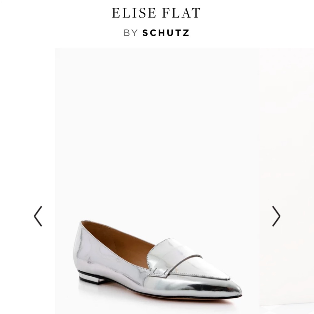 Schutz Leather Silver Pointed Toe Loafer Flat